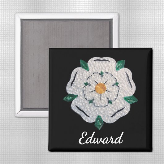 Name, Paper Quill Yorkshire White Rose 2-in Magnet
