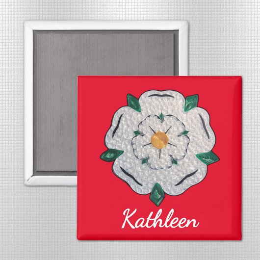 Name, Paper Quill Yorkshire White Rose 2-in Magnet