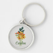 Name, Papiergequillte Blume, kleines Rundsilber Schlüsselanhänger (Vorne)