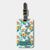 Name-Paradiesvogel u. Orchideen-Muster Gepäckanhänger (Vorderseite vertikal)