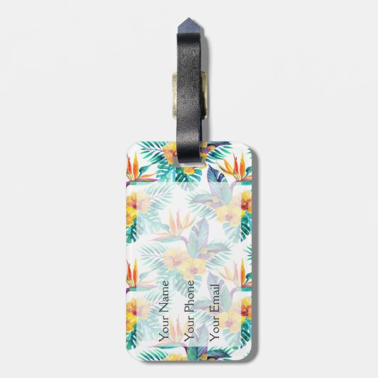 Name-Paradiesvogel u. Orchideen-Muster Gepäckanhänger (Rückseite vertikal)
