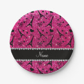Name paris eiffel turm neon hot pink Glitzer Pappteller (Vorderseite)
