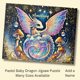 Name, Pastel Baby Dragon Pink Blue on Dark Puzzle