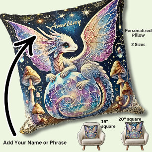 Name, Pastel-Babydrache Pink Blau auf Dunkel Kissen