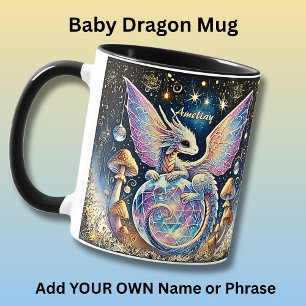 Name, Pastel-Babydrache Pink Blau auf Dunkel Tasse