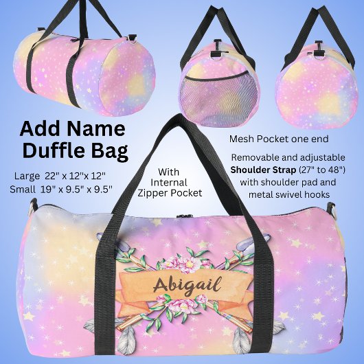 Name Pastel Boho Blume Arrows Pink Stars hinzufüge Duffle Bag