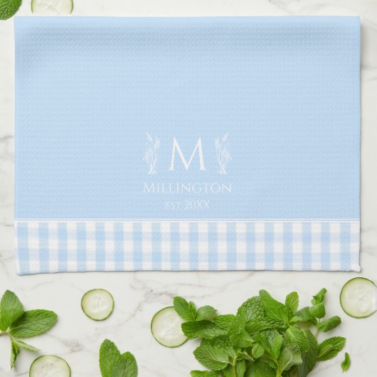 Name Pastell Blue & White Gingham Geschirrtuch (Gefaltet)