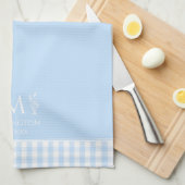 Name Pastell Blue & White Gingham Geschirrtuch (Viertel Falte)