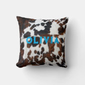 Name Patchwork Cowhide Print Western Rustic Blue Kissen (Vorderseite)