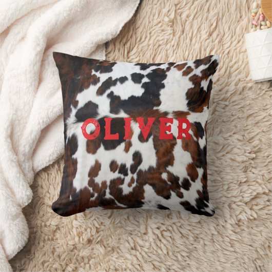 Name Patchwork Cowhide Print Western Rustikal Red Kissen (Decke)