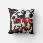 Name Patchwork Cowhide Print Western Rustikal Red Kissen (Vorderseite)