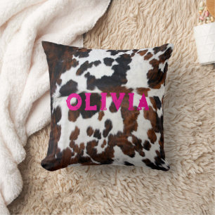Name Patchwork Cowhide Print Western Rustikal rosa Kissen