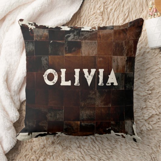 Name Patchwork Cowhide Print Western Rustikale Lan Kissen (Decke)