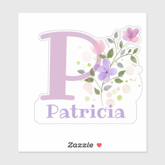 Name Patricia & Initial mit Blumendesign Aufkleber (Blatt)