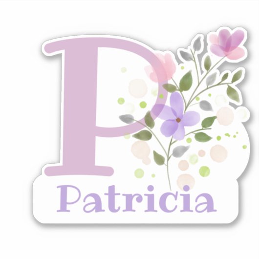 Name Patricia & Initial mit Blumendesign Aufkleber (Vorderseite)