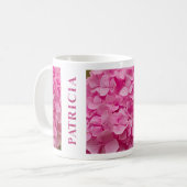 Name "Patricia" und Blume "Pink Spring Hydrangea" Kaffeetasse (Vorderseite Links)