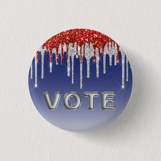 Name: Patriotic Red White Glitter Drip Blue Vote Button (Vorderseite)