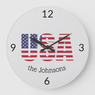 Name, Patriotic USA Flag 10.75-in Große Wanduhr