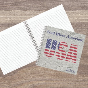 Name, Patriotic USA Flag 8.5x8.5 Notebook Notizblock
