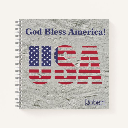 Name, Patriotic USA Flag 8.5x8.5 Notebook Notizblock (Vorderseite)