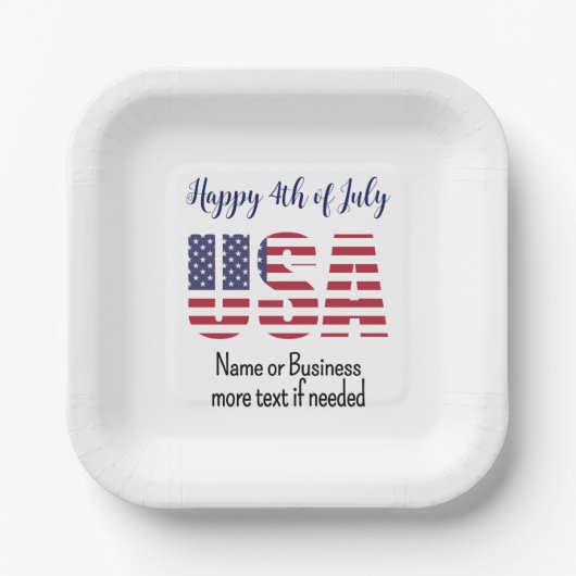 Name, Patriotic USA Stencil 4. Platz Party Pappteller (Vorderseite)