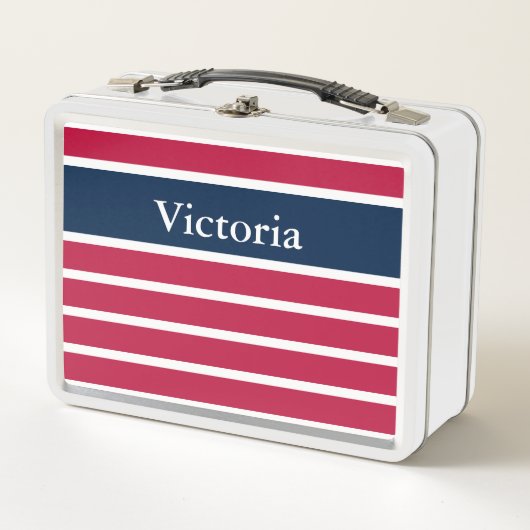 Name-patriotisches rotes weißes und blau metall lunch box (Vorderseite)