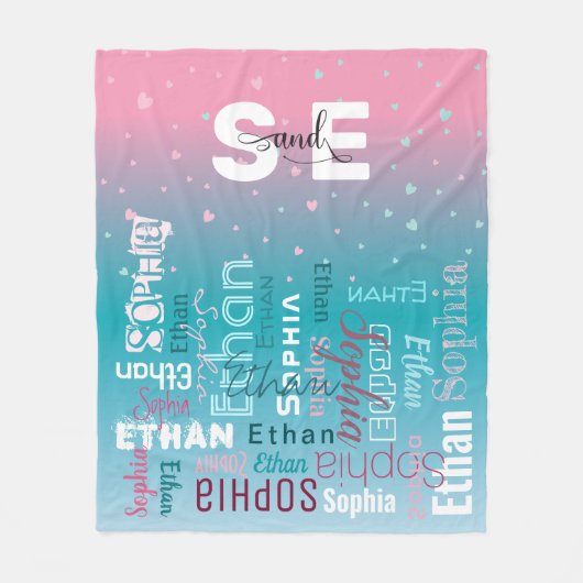 Name Pattern Typografie Pink Blue Baby Boy Girl Fleecedecke (Vorderseite)