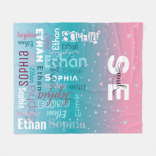Name Pattern Typografie Pink Blue Baby Boy Girl Fleecedecke (Vorderseite (Horizontal))