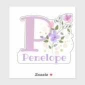 Name Penelope plus Initial mit Blumendesign Aufkleber (Blatt)