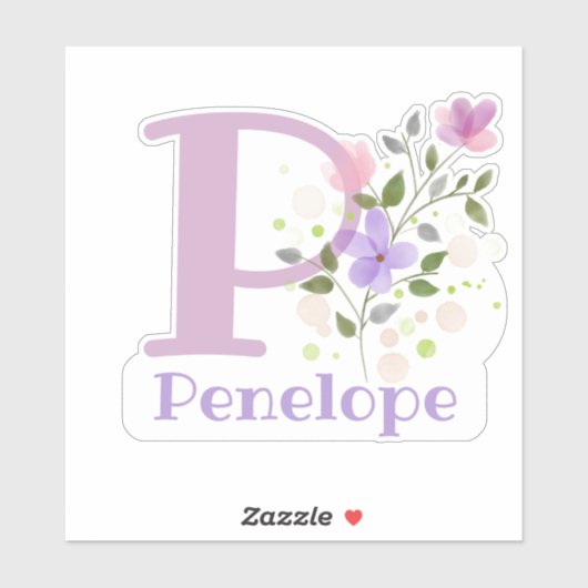 Name Penelope plus Initial mit Blumendesign Aufkleber (Blatt)