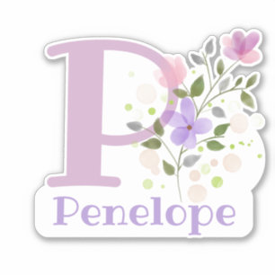 Name Penelope plus Initial mit Blumendesign Aufkleber