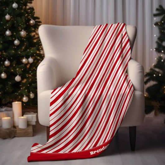 Name Peppermint Stripe Classic Fun Weihnachten Fleecedecke
