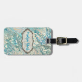 Name Personalisiert Aquamarin & Fawn Marble Geode Gepäckanhänger (Vorderseite horizontal)