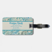 Name Personalisiert Aquamarin & Fawn Marble Geode Gepäckanhänger (Rückseite horizontal)