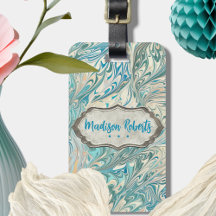Name Personalisiert Aquamarin & Fawn Marble Geode