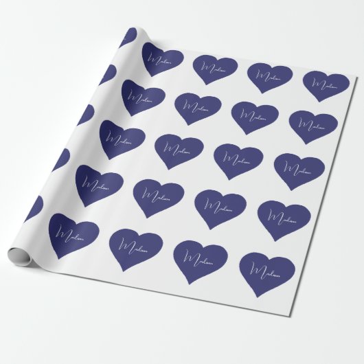 Name Personalisiert Dark Blue Heart Custom Geschenkpapier (Ungerollt)