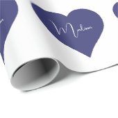 Name Personalisiert Dark Blue Heart Custom Geschenkpapier (Rolleneckpunkt)
