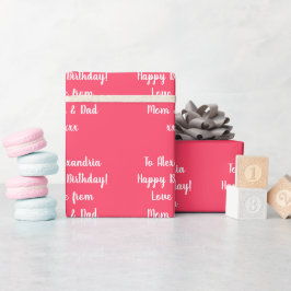 Name Personalisiert Modern Pink Happy Birthday Geschenkpapier