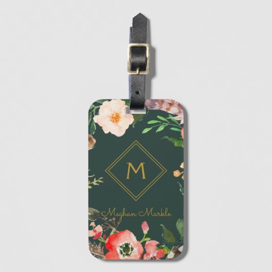 Name Personalisiert Modernes Elegantes Blumengold Gepäckanhänger (Vorderseite Vertikal)