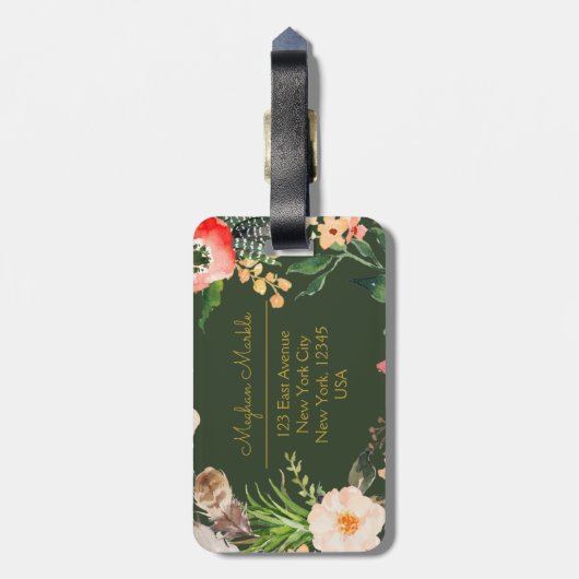 Name Personalisiert Modernes Elegantes Blumengold Gepäckanhänger (Rückseite vertikal)