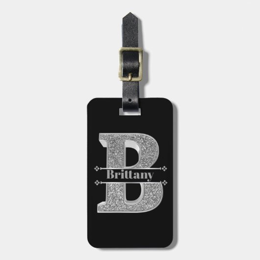 Name Personalisiert Monogramm Anfangssilberbuchsta Gepäckanhänger (Vorderseite vertikal)