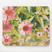 Name Personalisiert Pink Coneflower Green Blätter  Mousepad (Vorne)