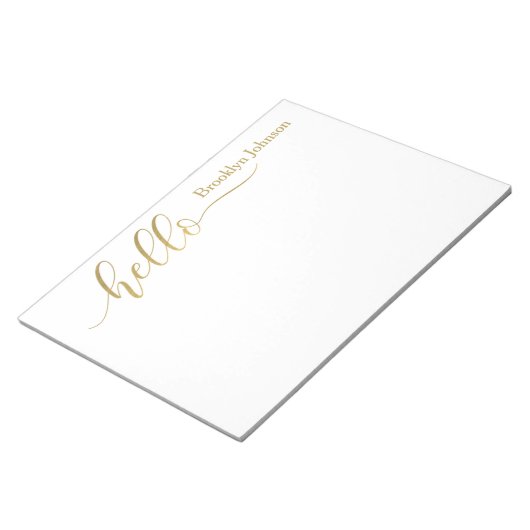 Name Personalisiert Stylish Gold "Hello" Notizblock (angewinkelt)