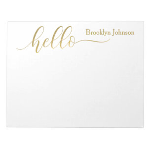 Name Personalisiert Stylish Gold "Hello" Notizblock
