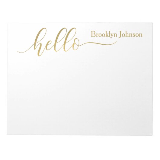 Name Personalisiert Stylish Gold "Hello" Notizblock (Vorderseite)