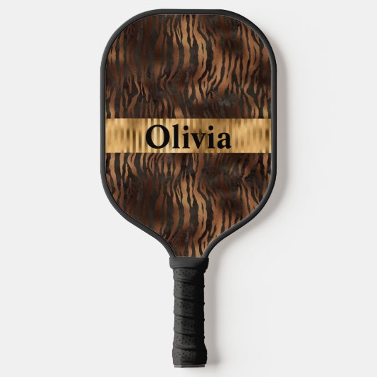 Name Personalisiert Tiger Print Gold Pickleball Schläger (Vorderseite)