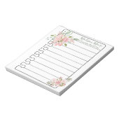 Name Personalisierte florale Rose Botanisch Notizblock (Rotiert)