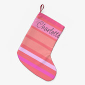 Name | Personalisierte, rosa Streifen beidseitig b Kleiner Weihnachtsstrumpf (Vorderansicht (hängend))