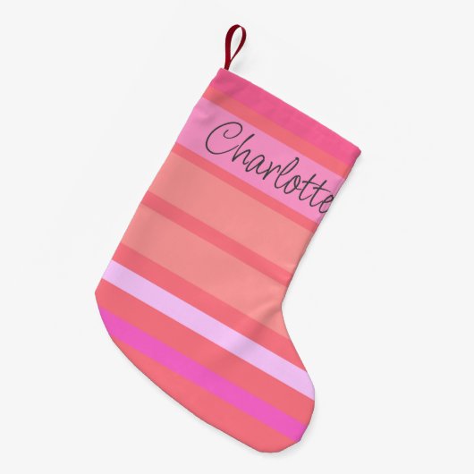Name | Personalisierte, rosa Streifen beidseitig b Kleiner Weihnachtsstrumpf (Vorderansicht (hängend))