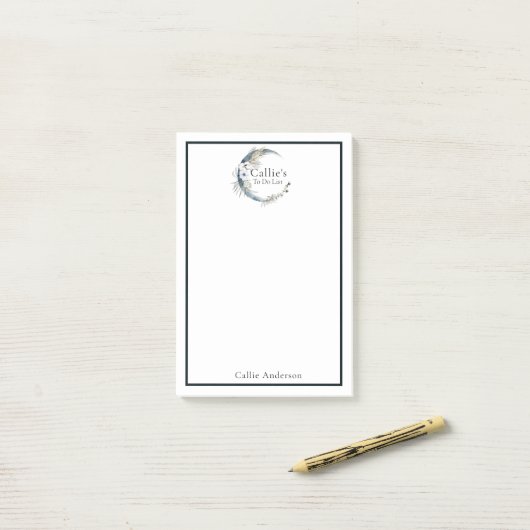 Name Personalisierter Blauer Mond und Blume Post-it Klebezettel (Auf Schreibtisch)